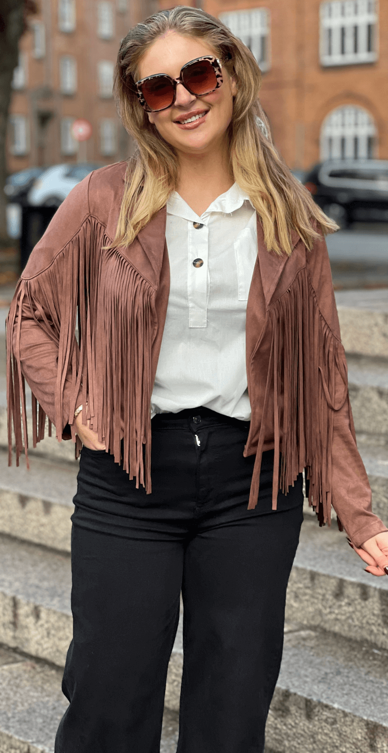 Billie ruskindsjakke med frynser brown LikeLondon