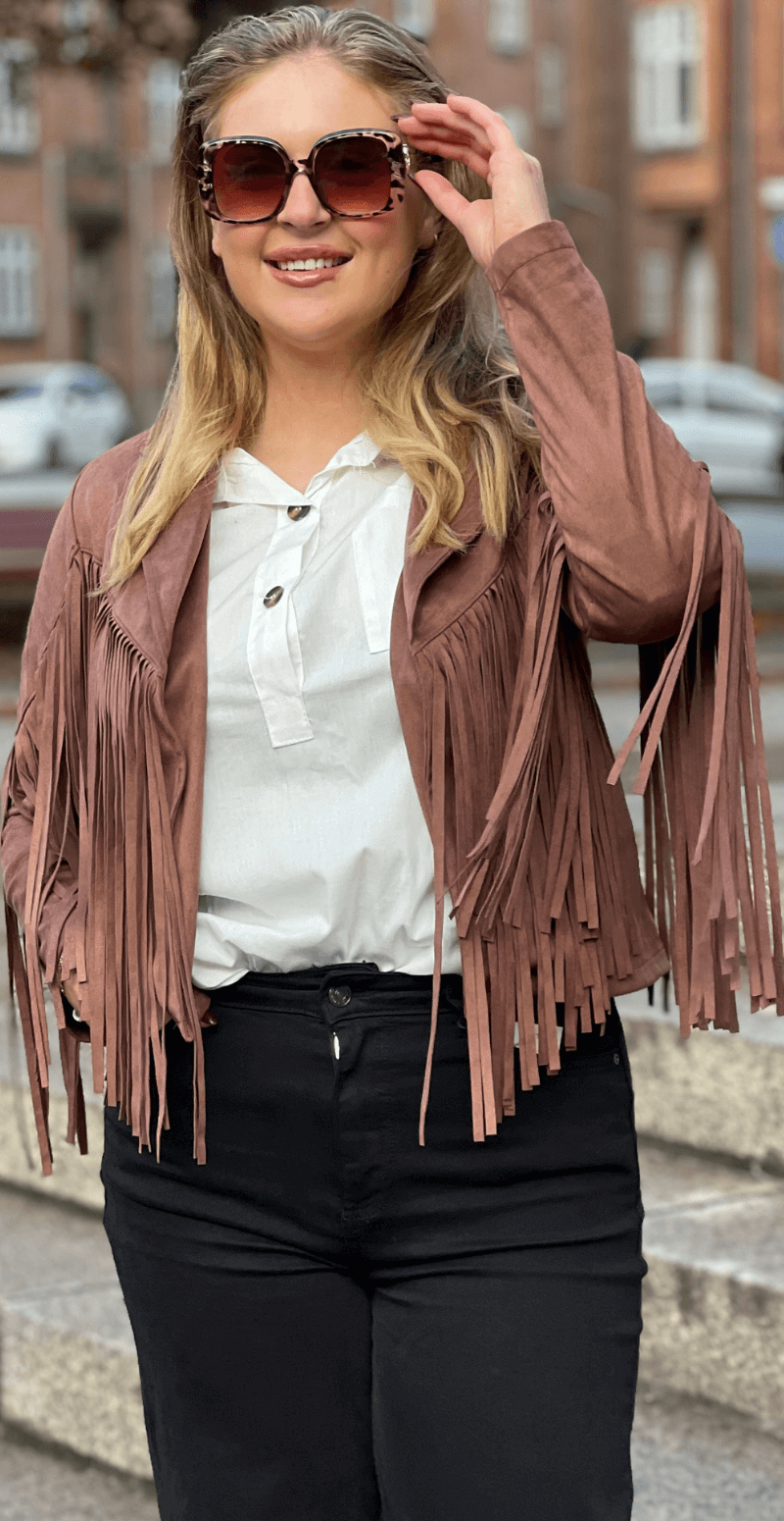Billie ruskindsjakke med frynser brown LikeLondon