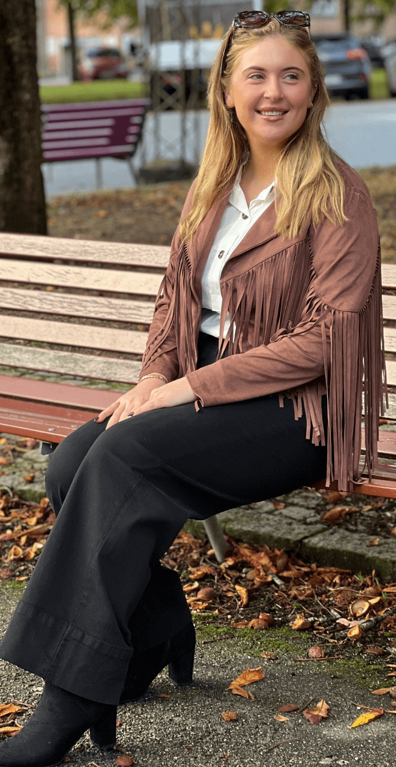 Billie ruskindsjakke med frynser brown LikeLondon