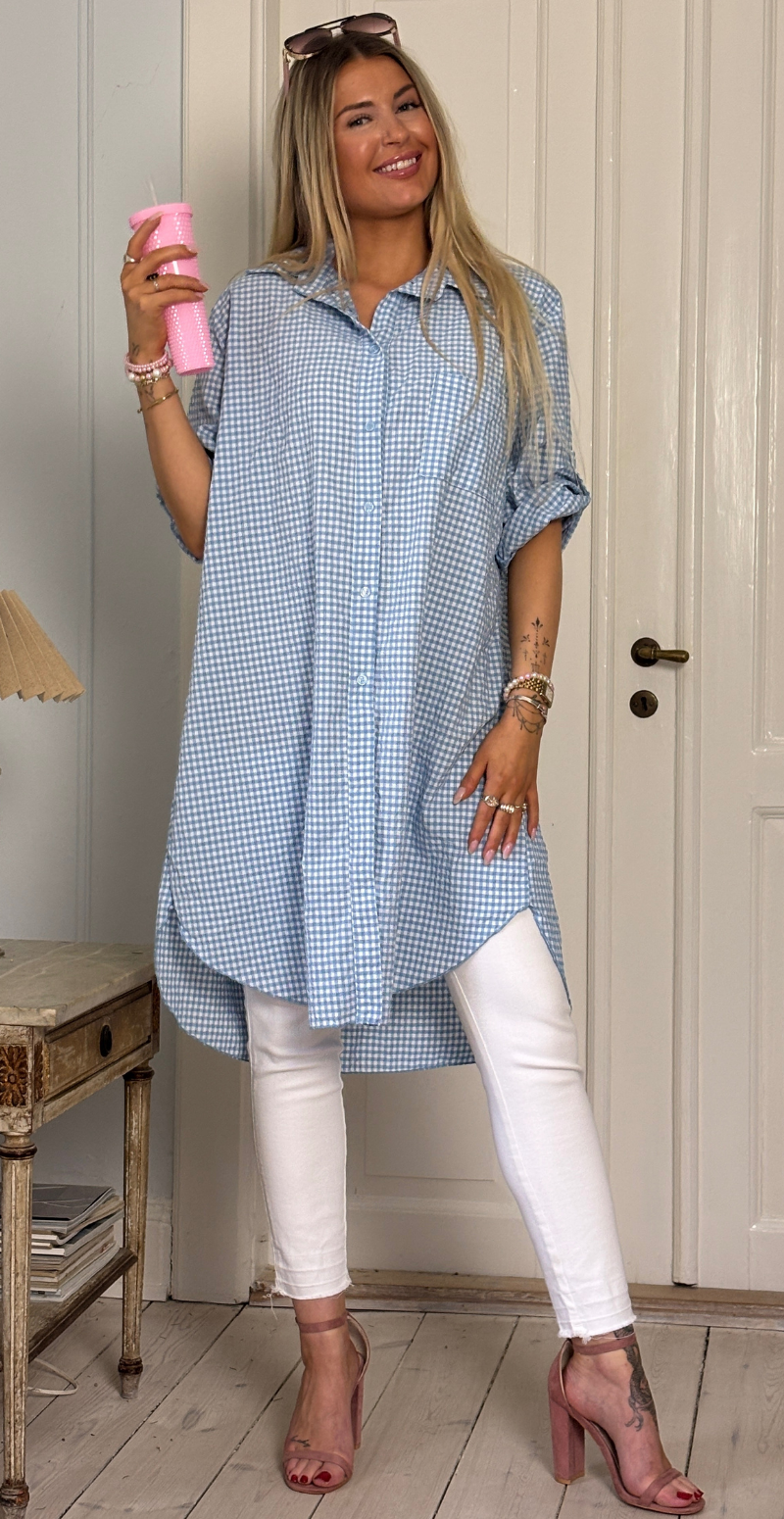 Nikita skjortetunika med krepp og små tern blå LikeLondon