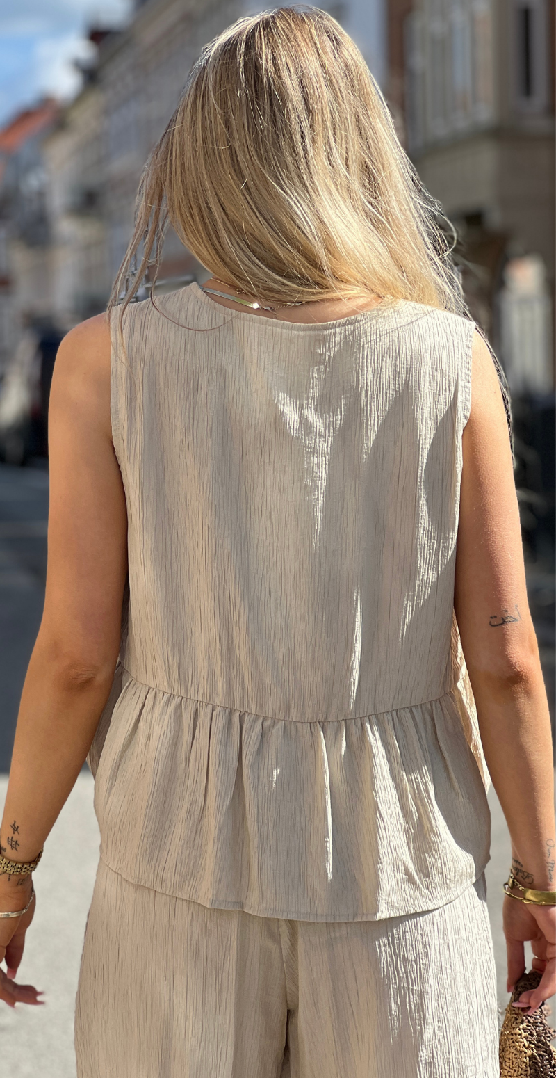 Regina top med bindebånd beige LikeLondon