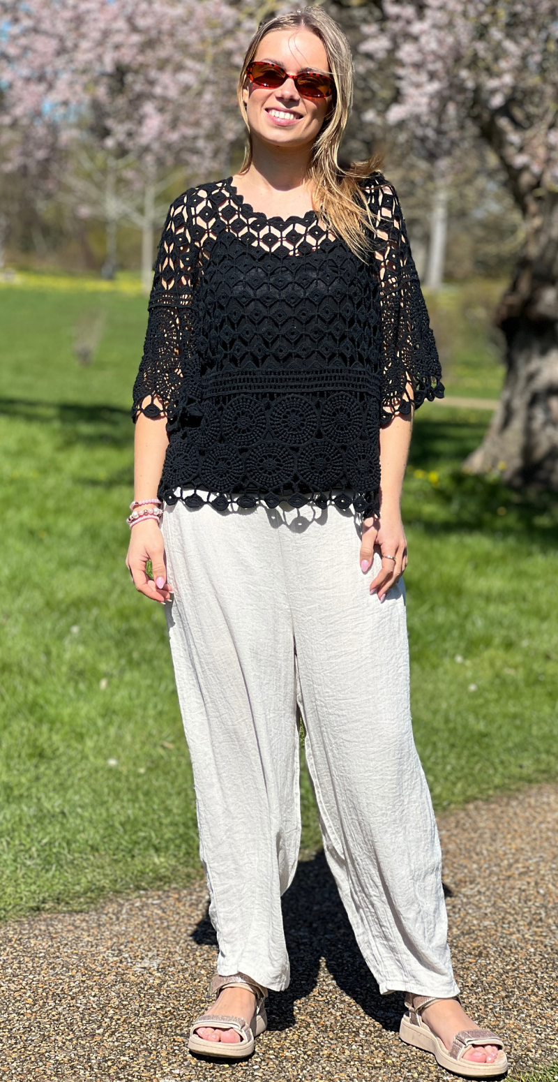 Alisa hæklet bluse med indertop sort LikeLondon
