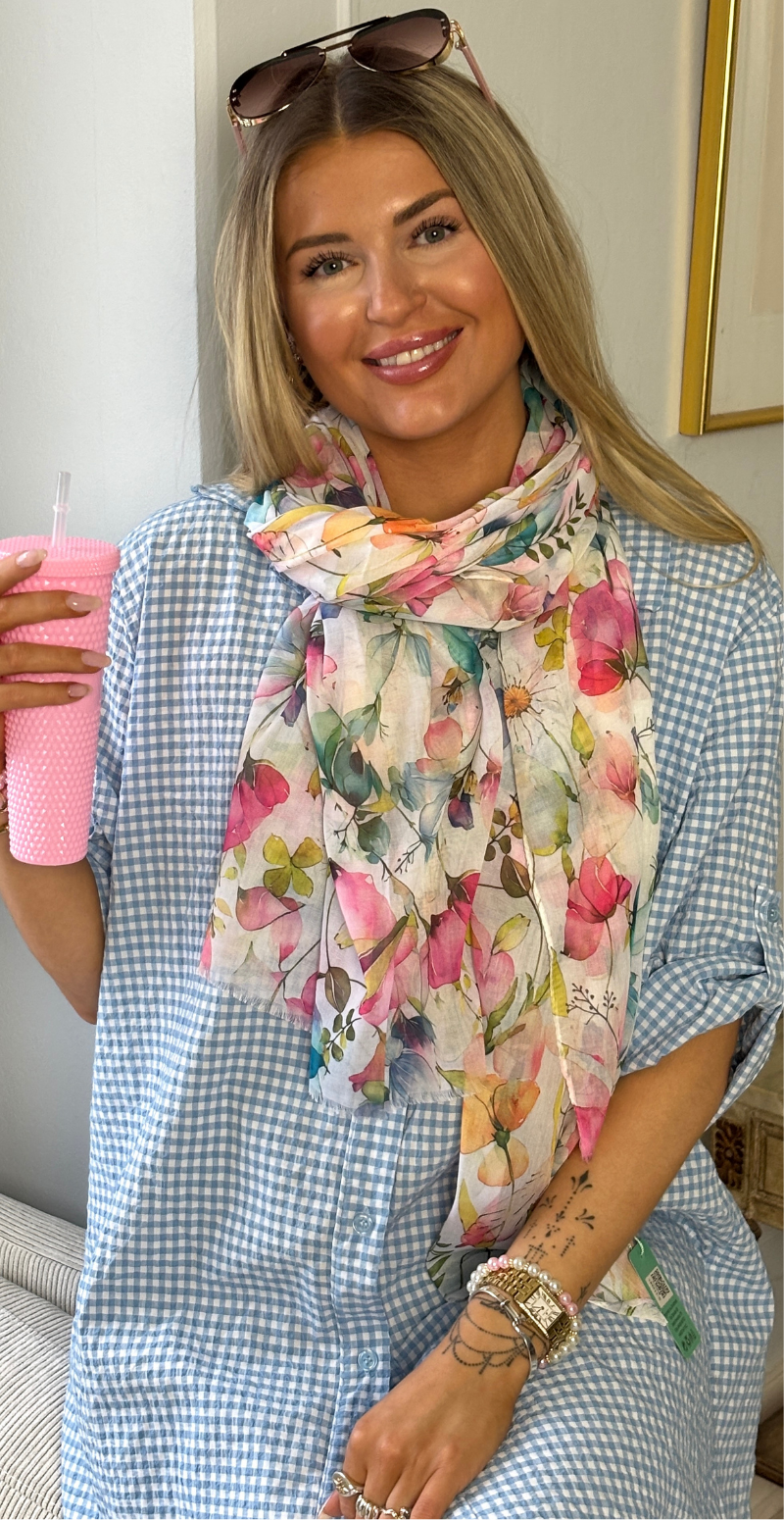 Tørklæde med blomster i forskellige farver blomster LikeLondon