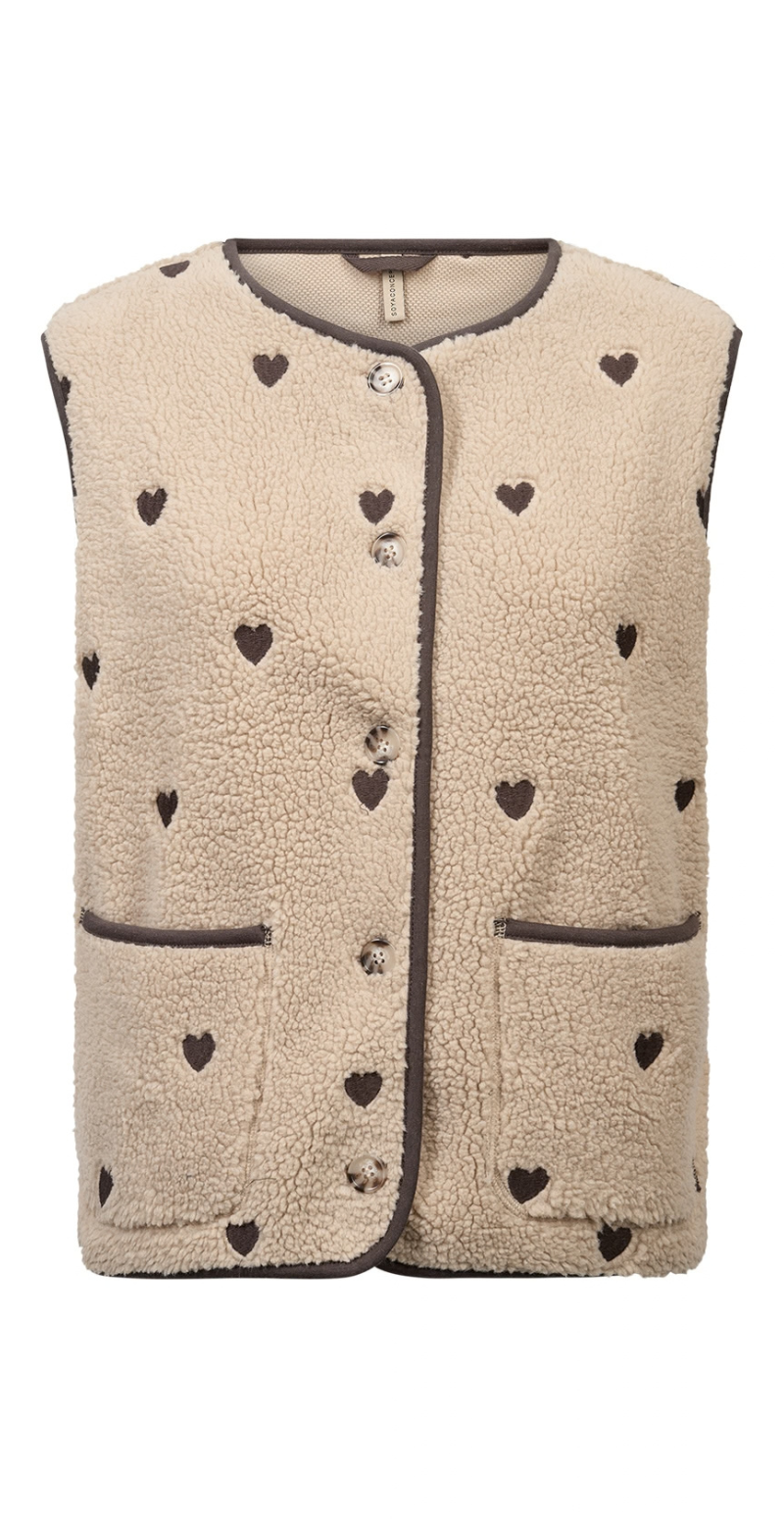 Zita teddy vest med hjerter sand LikeLondon