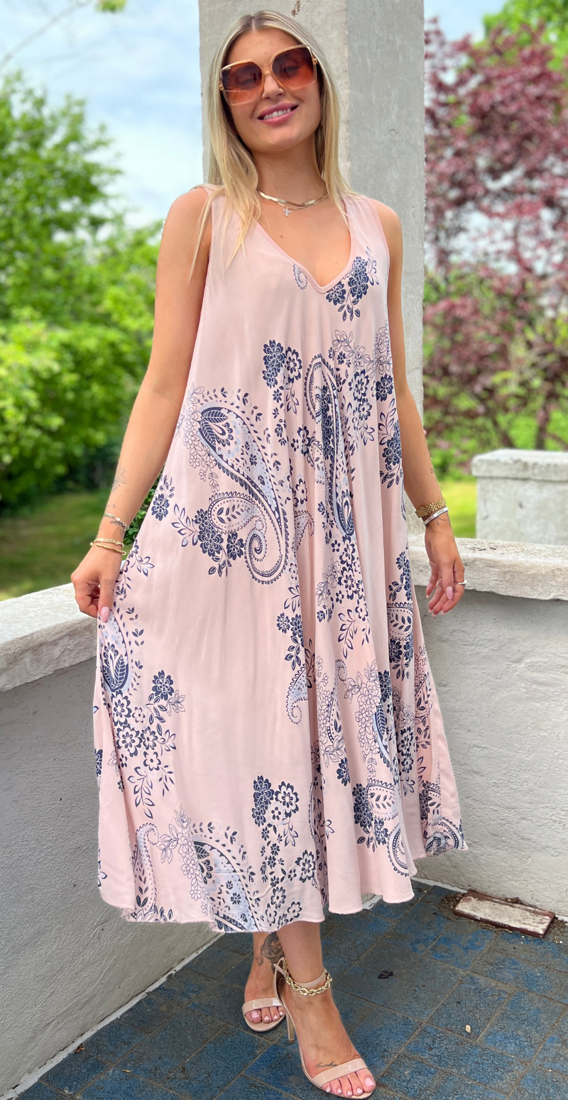 Safina vidde kjole uden ærmer med paisleyprint rosa LikeLondon