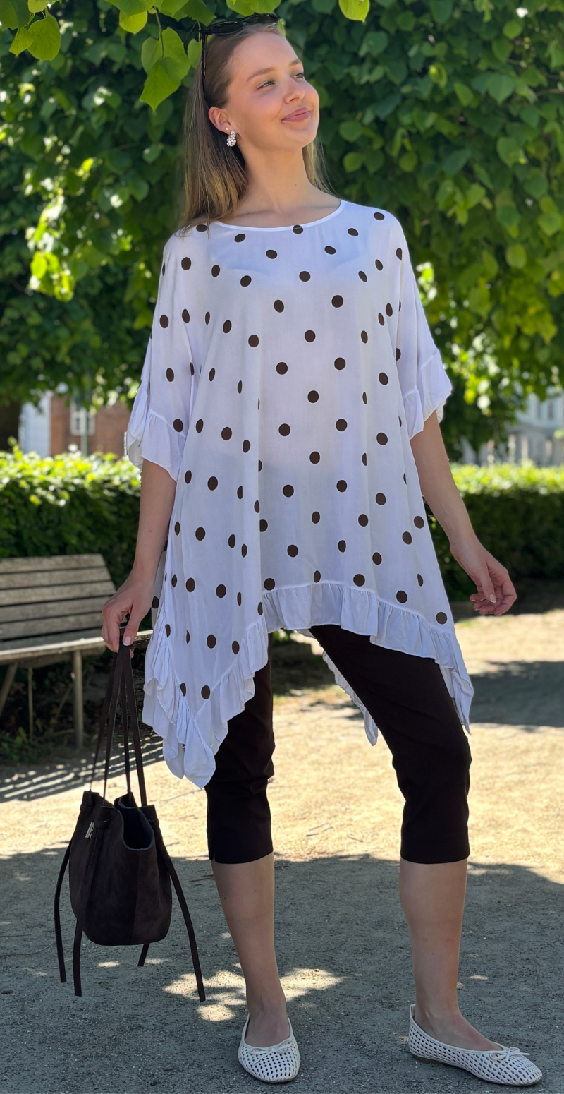 Sigrid bluse med vidde og prikker hvid LikeLondon