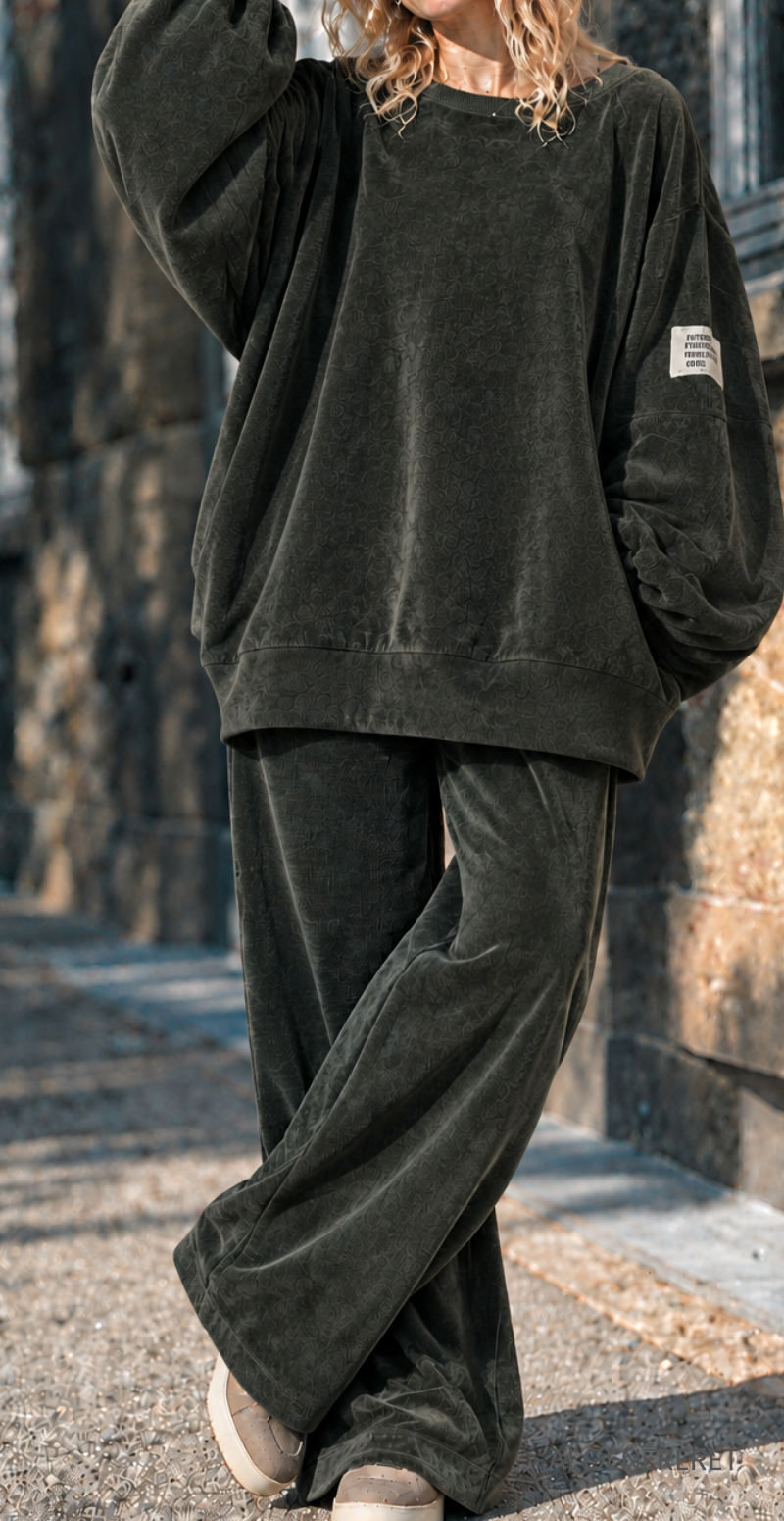 Nette sweat sæt i velour/fløjl militare LikeLondon