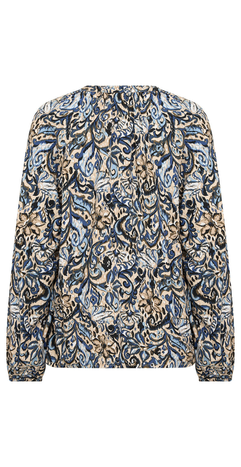 Vava gennemknappet bluse med mønster blå Soyaconcept