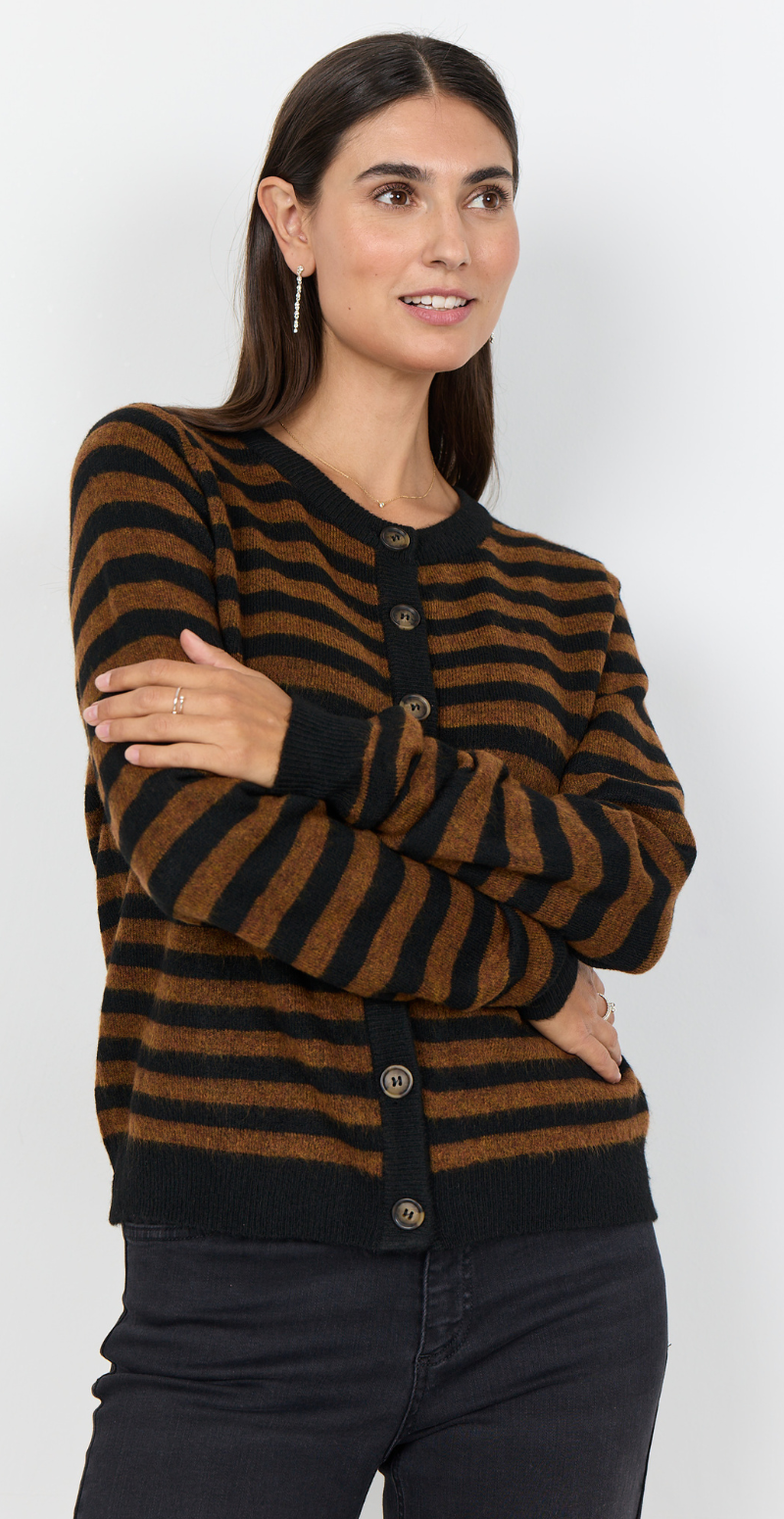 Orlean cardigan med striber sort/brun Soyaconcept