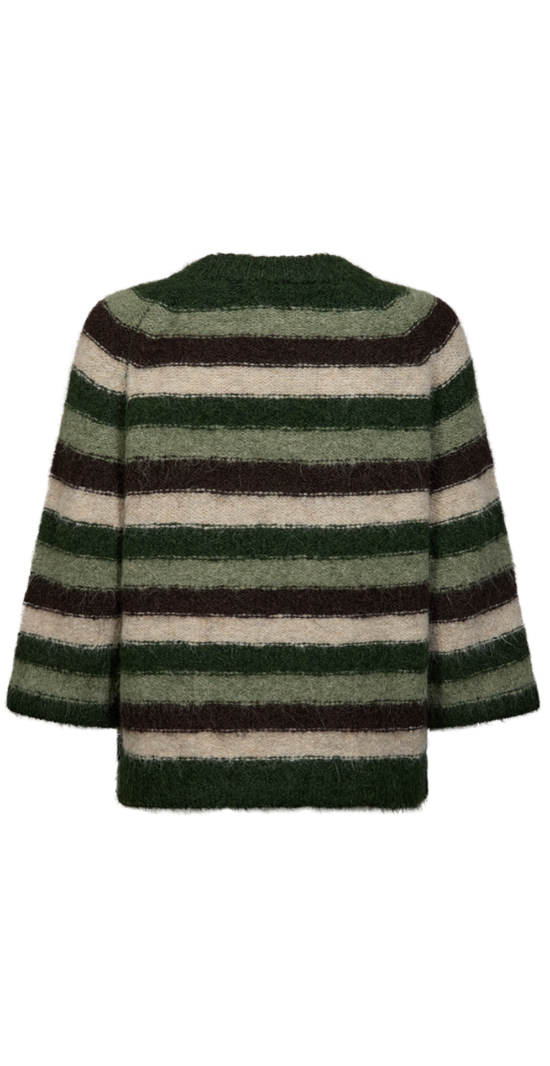 Lulu pullover med striber og 3/4 ærmer deep forest Freequent