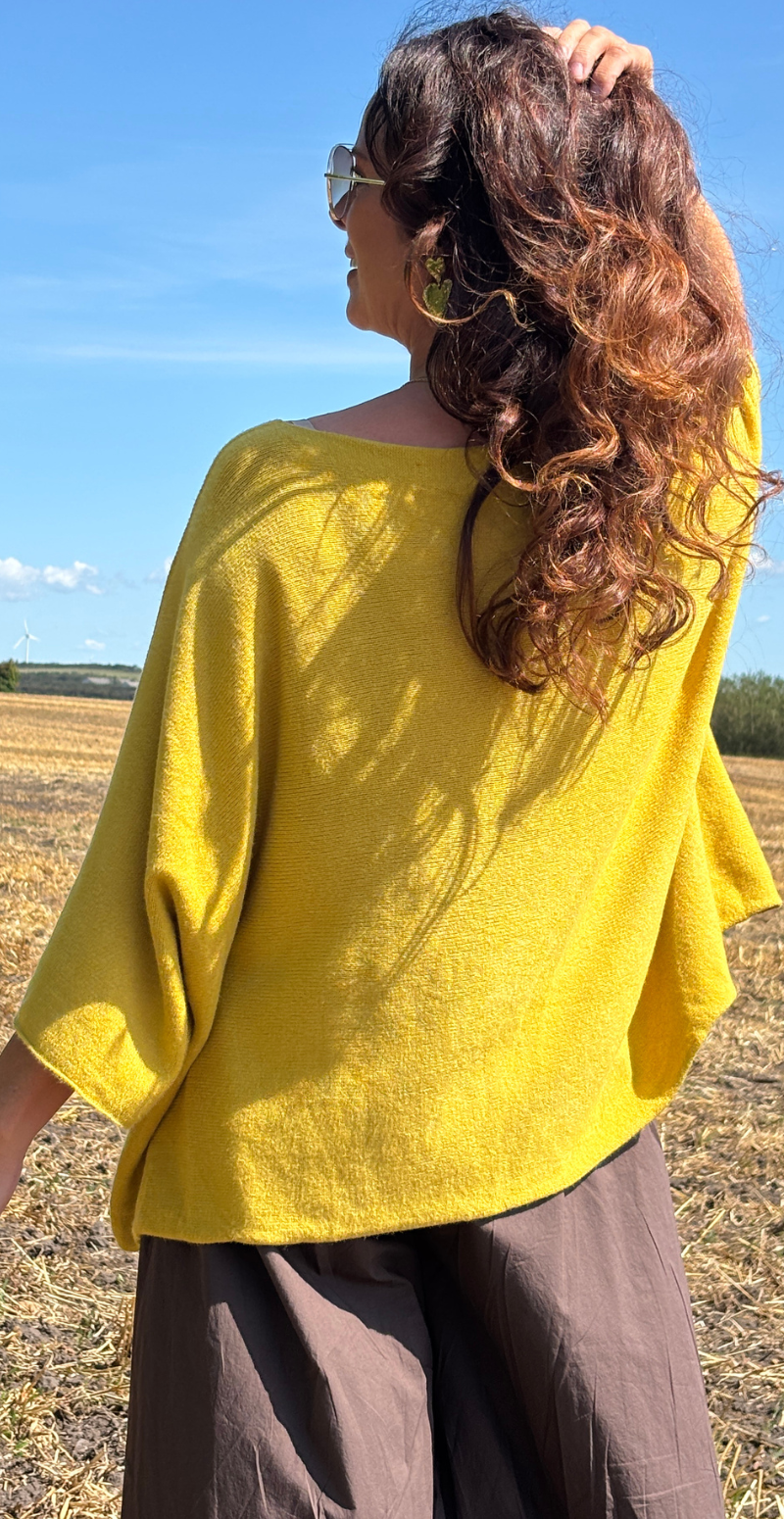 Elva strikbluse med vidde og 3/4 ærmer bamboo yellow LikeLondon