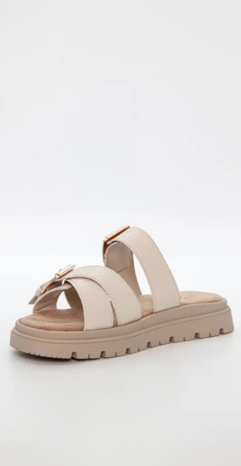 Sandal i imiteret skind med spænder beige Duffy