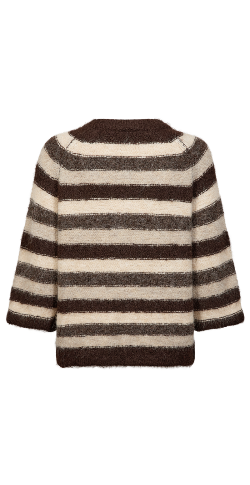 Lulu pullover med striber og 3/4 ærmer mole melange Freequent