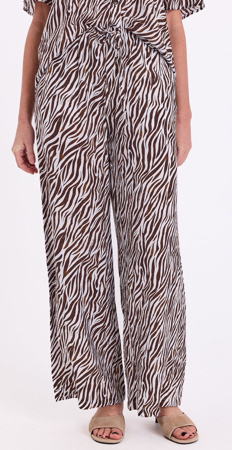 Mele bukser med zebraprint brilliant white w. coffee bean Freequent