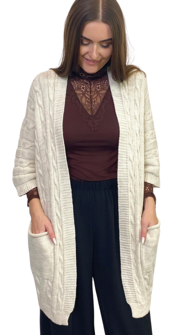 Strik cardigan med lommer cream Likelondon
