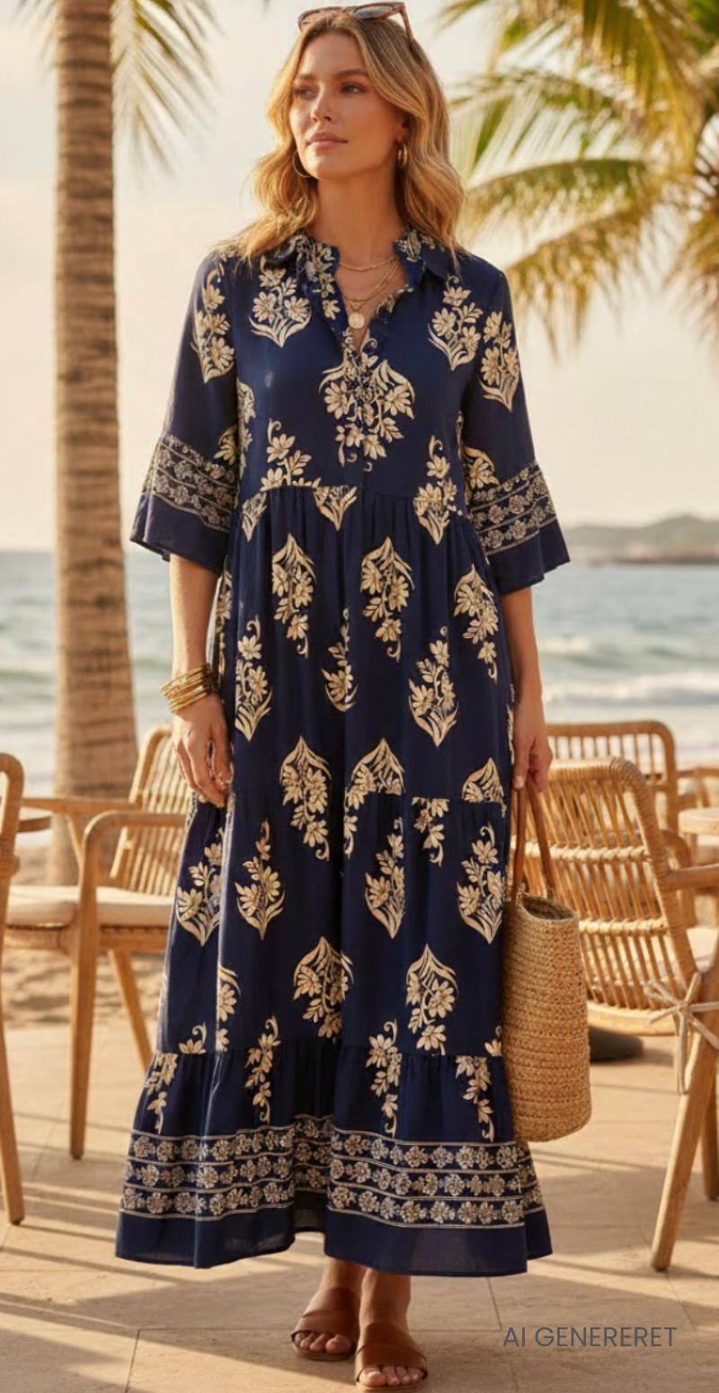 Harper lang kjole med peplum og blomstermønster navy LikeLondon
