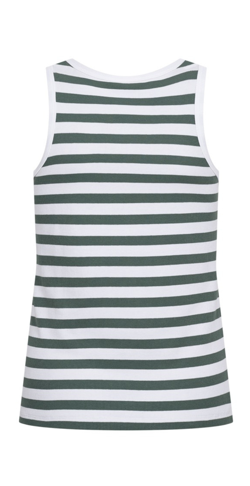 Effy top med rib og striber brilliant white w. dark forest Freequent