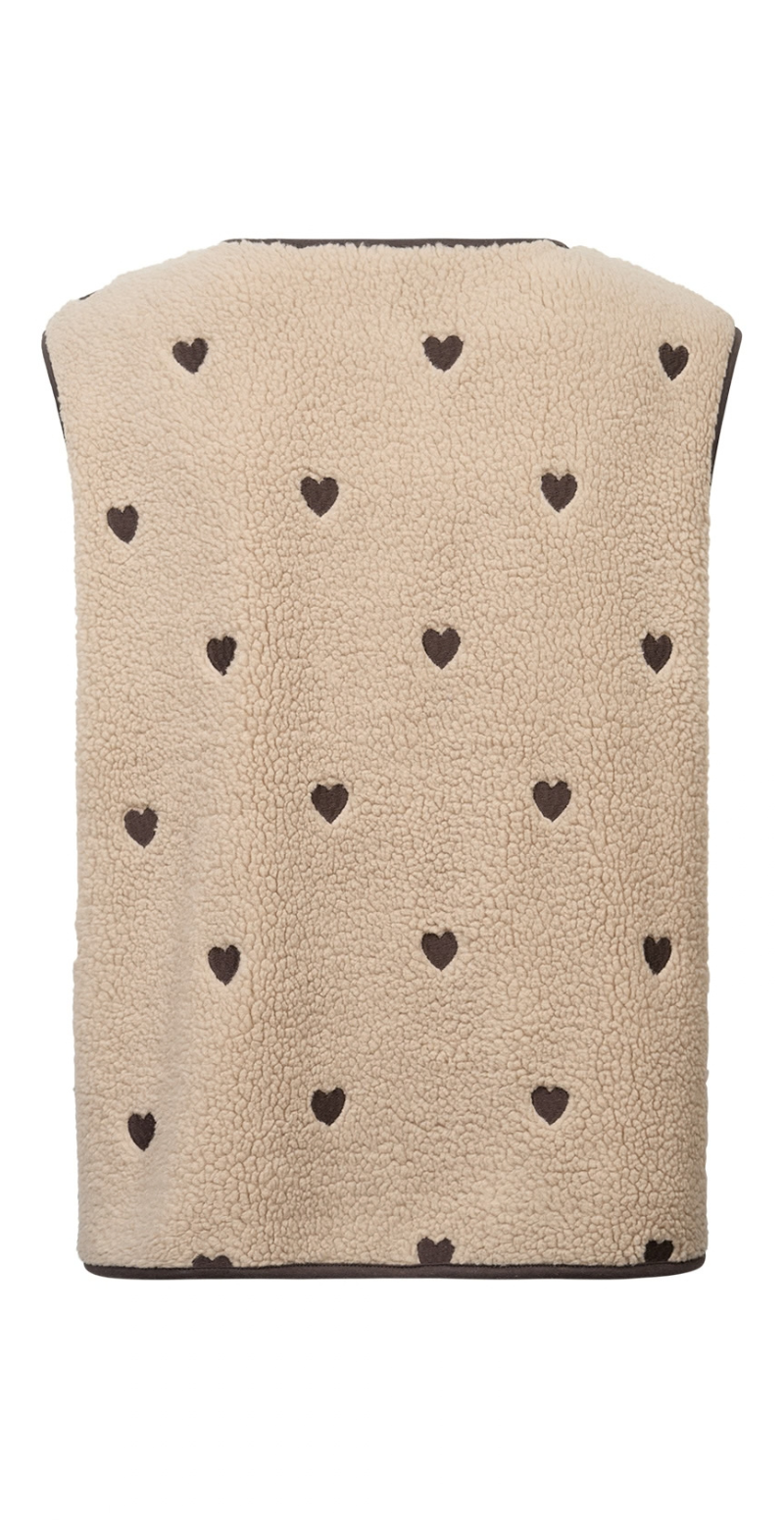 Zita teddy vest med hjerter sand LikeLondon
