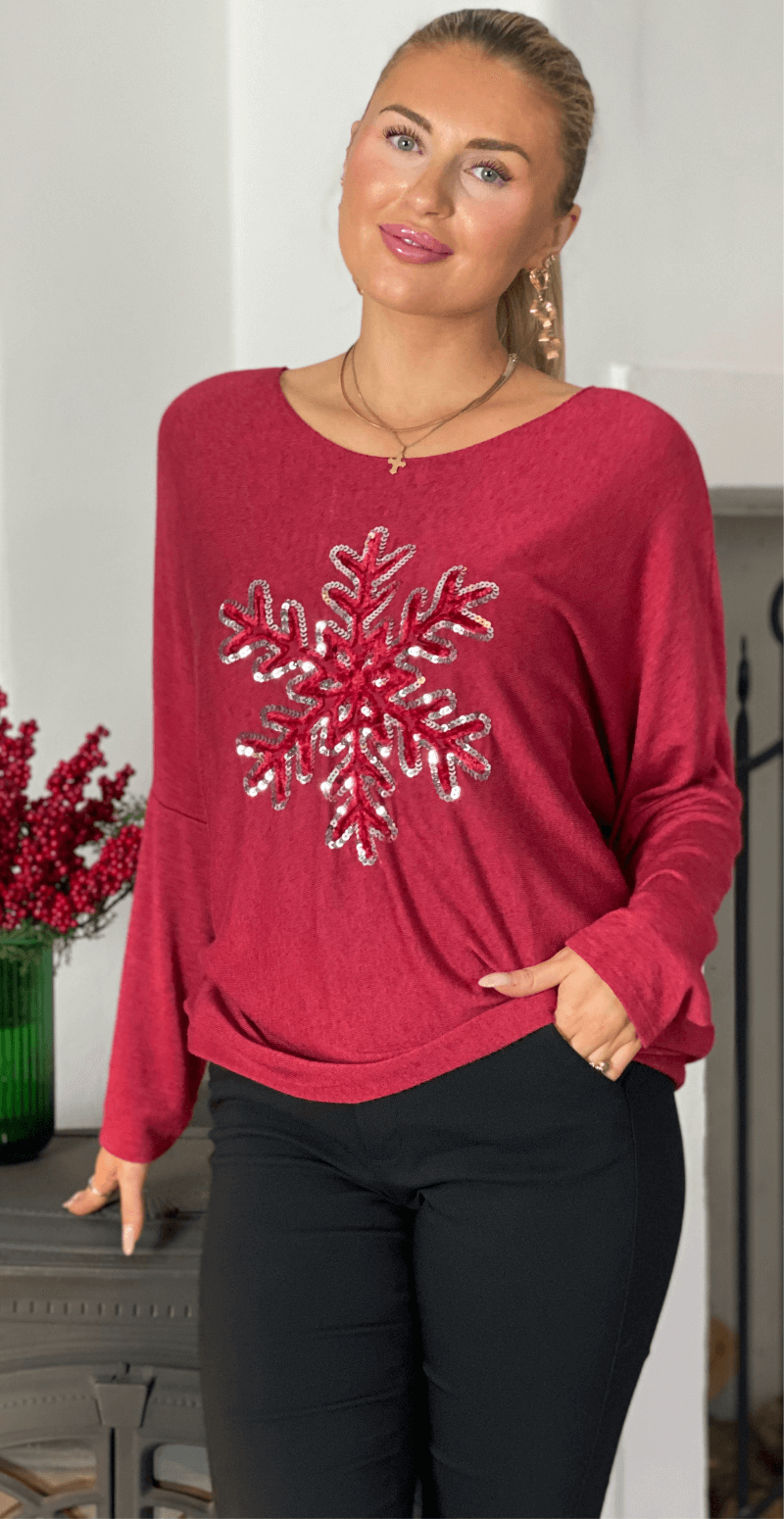 Madelene bluse med snefnug rød Likelondon