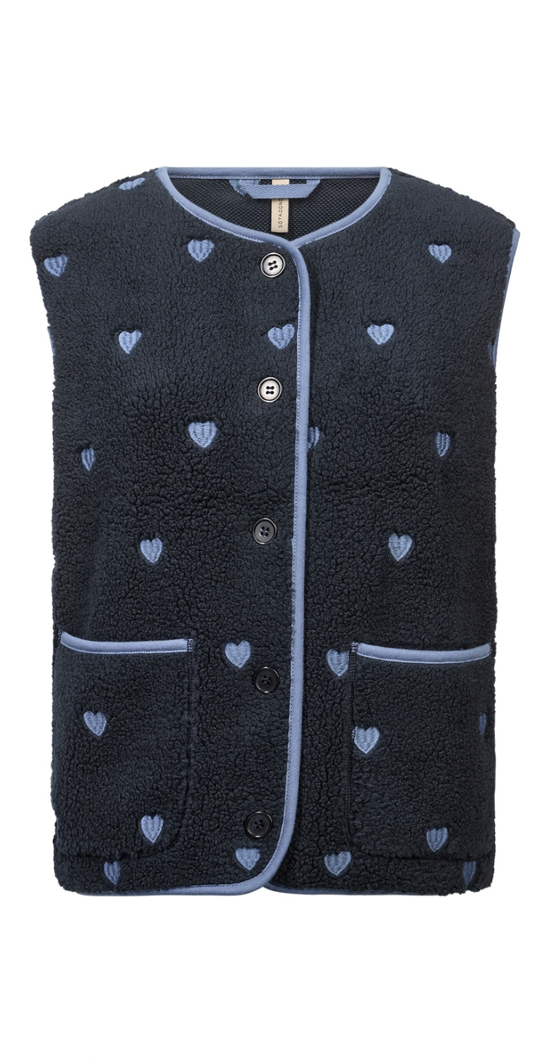 Zita teddy vest med hjerter navy LikeLondon