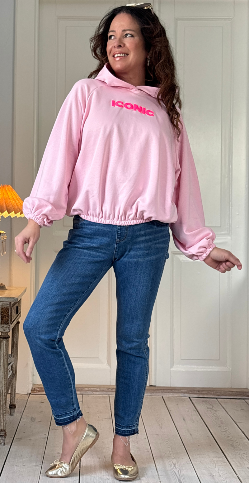 Nancy sweatshirt med hætte og iconic print rosa LikeLondon