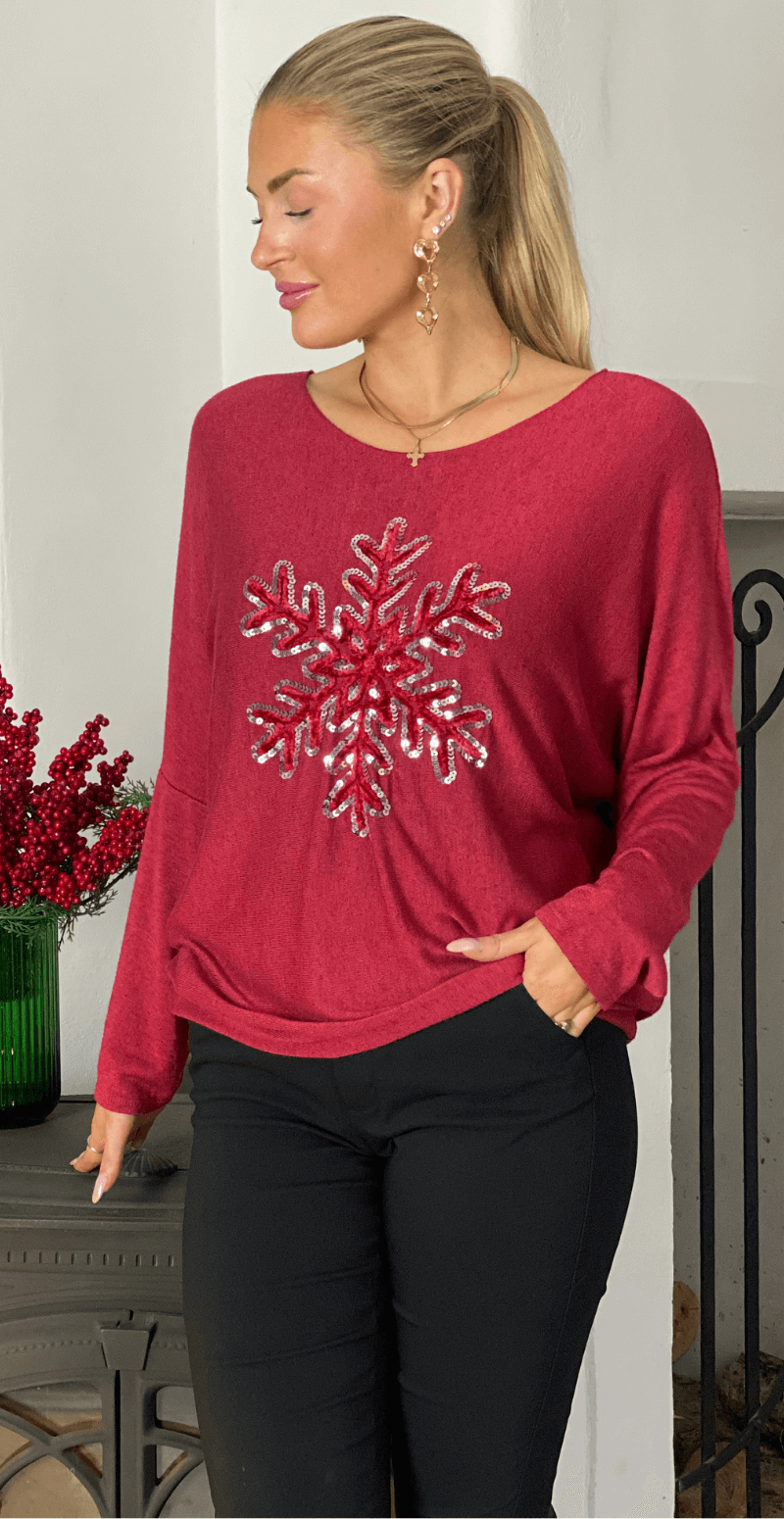 Madelene bluse med snefnug rød Likelondon