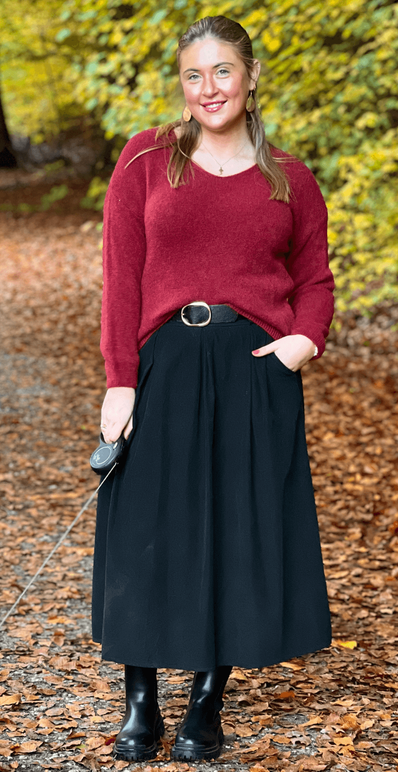 Cara uld strik med V-hals bordeaux LikeLondon