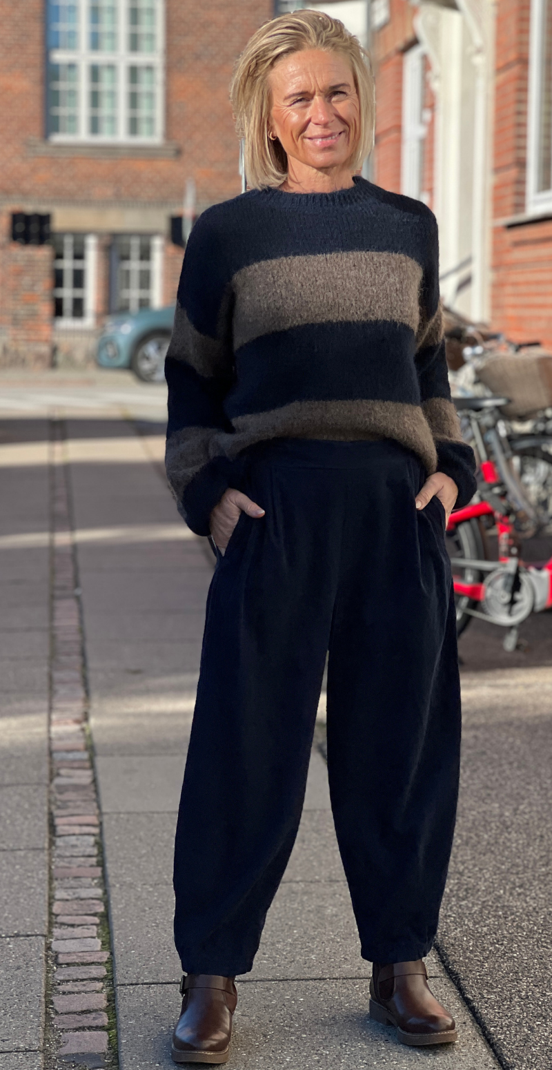 Viva uldstrik med brede striber blå/fango LikeLondon