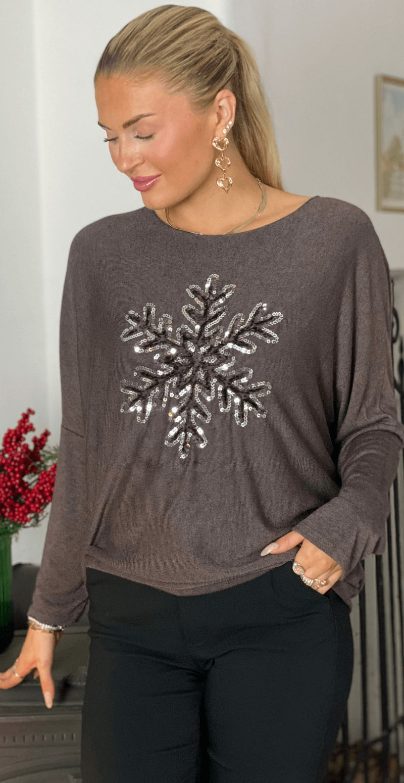 Madelene bluse med snefnug brun Likelondon