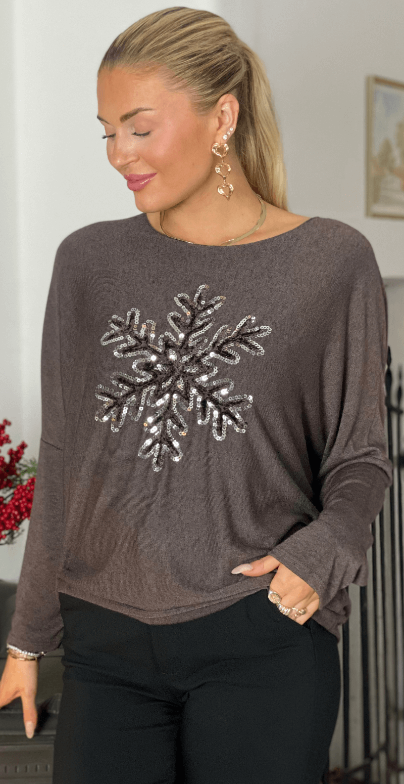 Madelene bluse med snefnug brun Likelondon