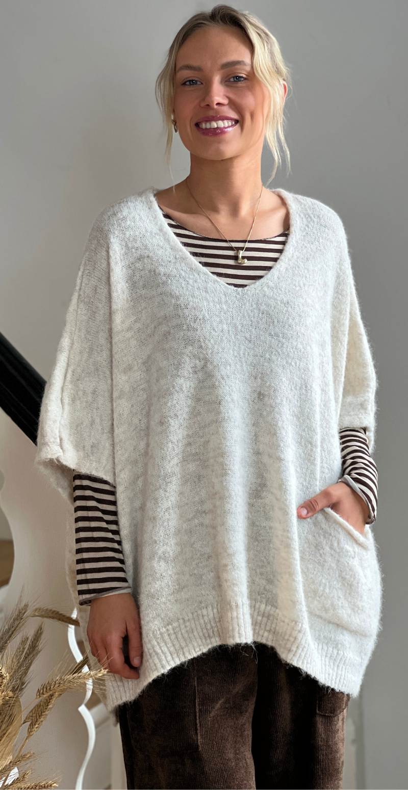 Doris strikvest med lomme og v-hals beige LikeLondon