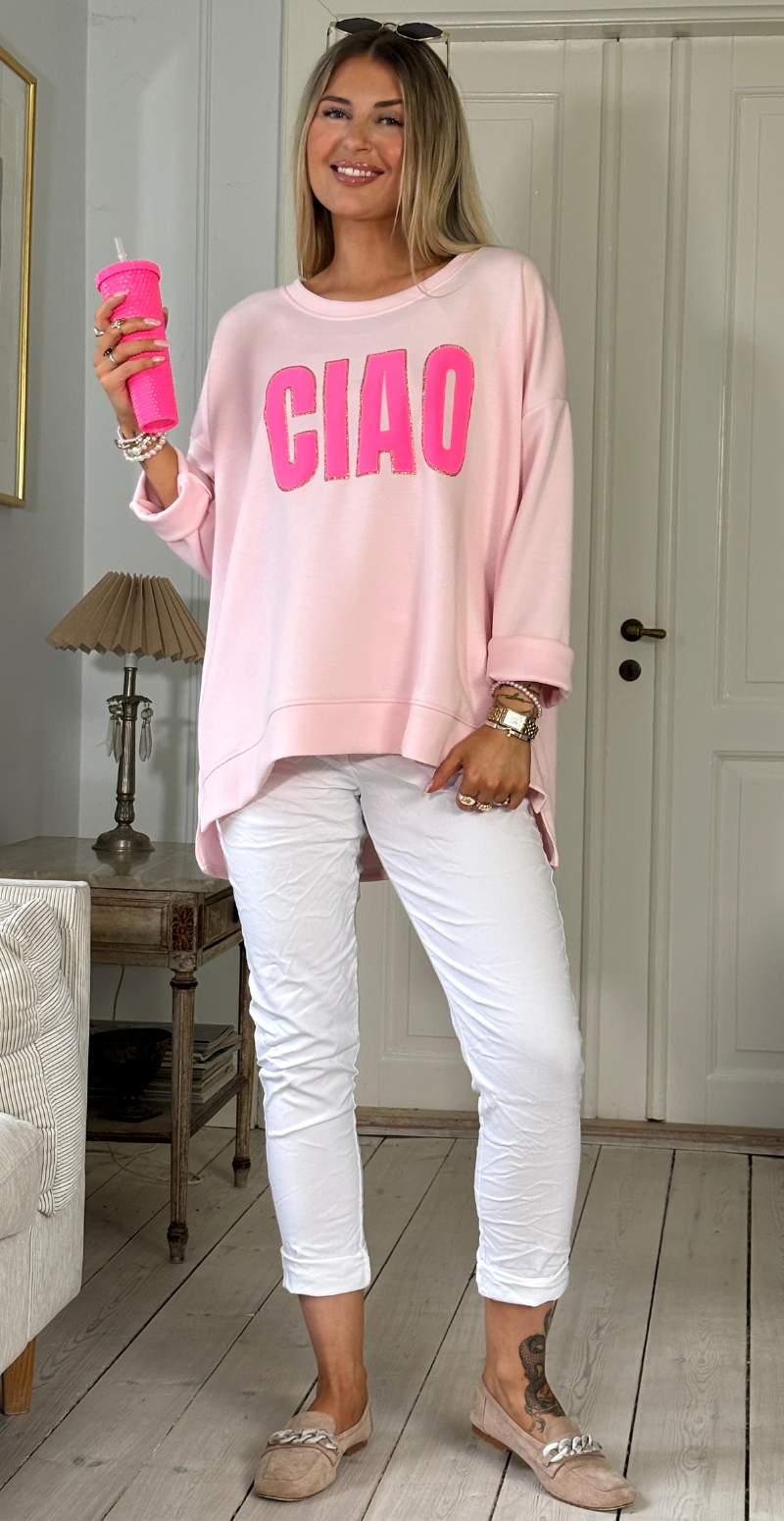 Wanda sweatshirt med rund hals og "ciao" rosa LikeLondon