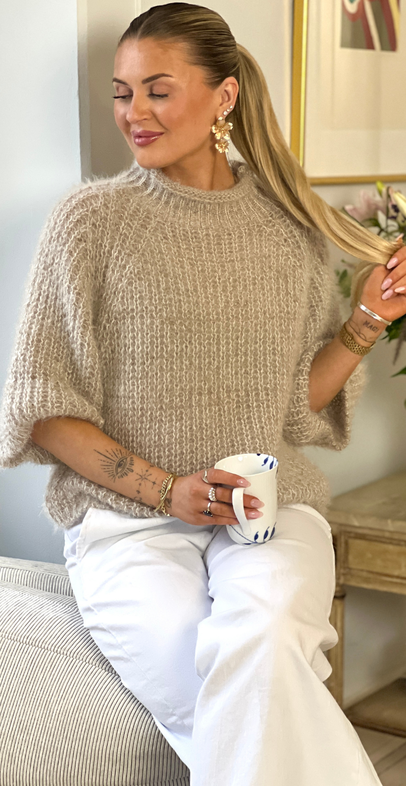 Donna strik med turtleneck og trekvart ærmer fango LikeLondon