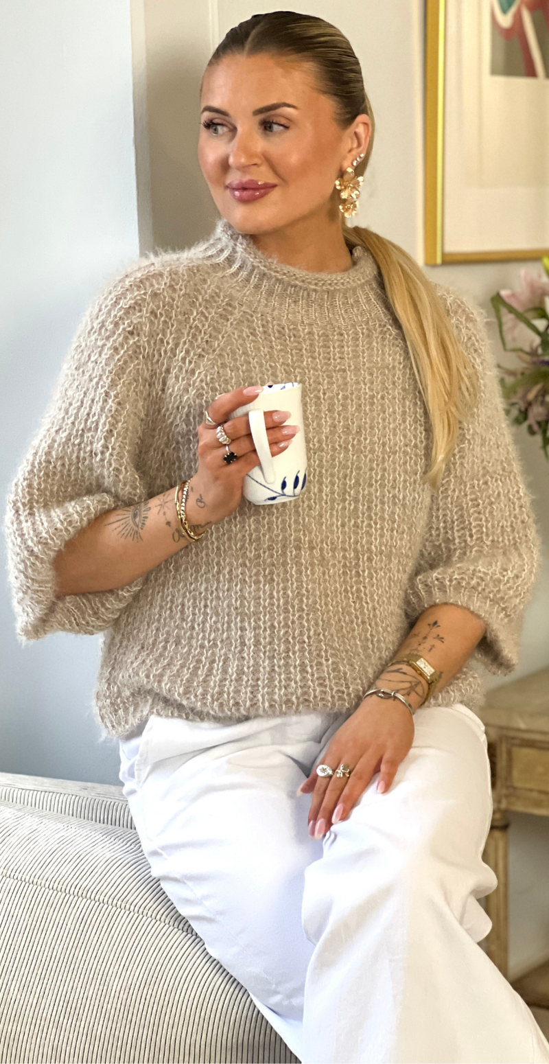 Donna strik med turtleneck og trekvart ærmer fango LikeLondon