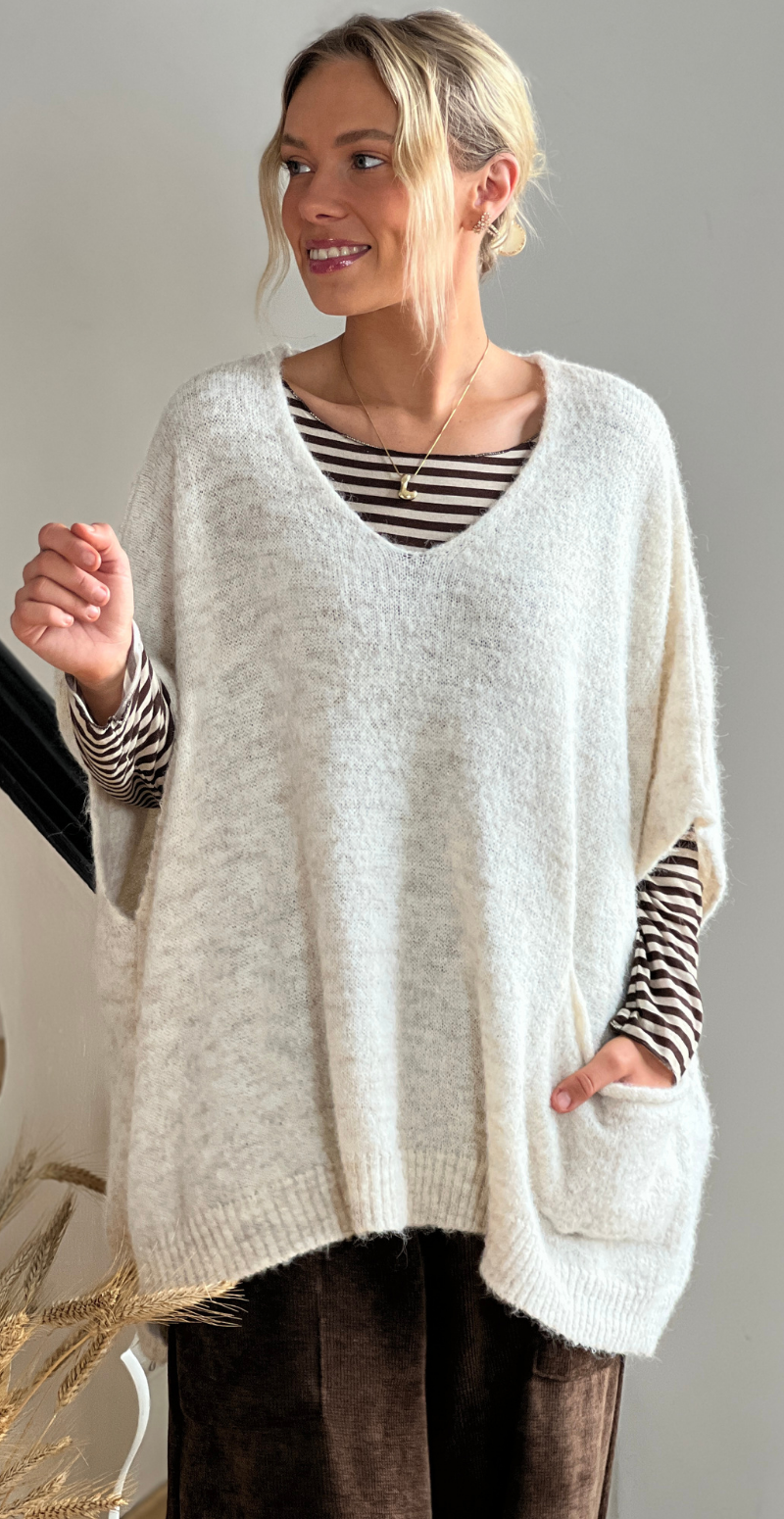 Doris strikvest med lomme og v-hals beige LikeLondon