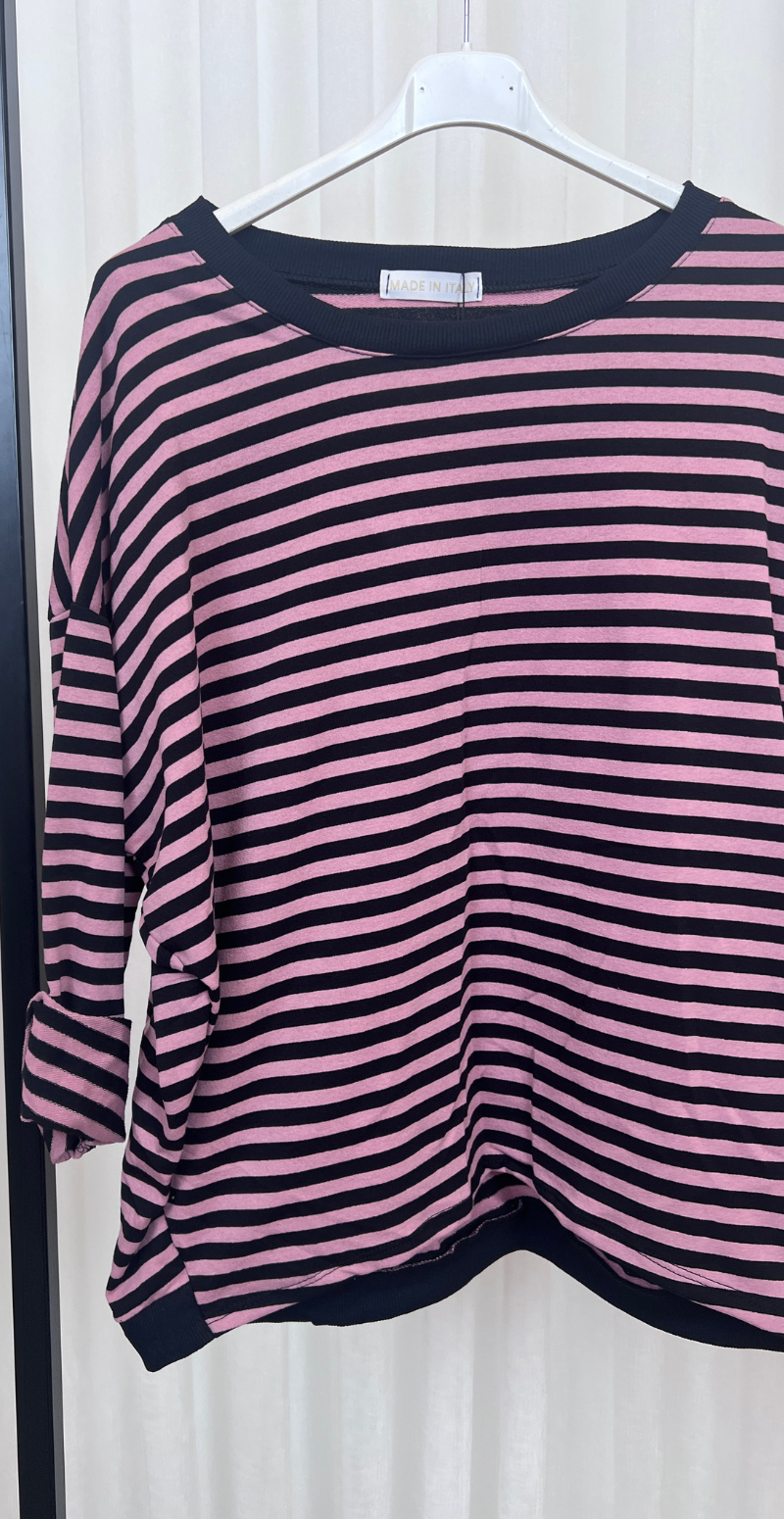 Zenia bluse med lange ærmer og striber antique pink/sort LikeLondon