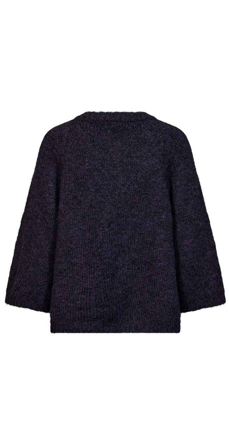 Lulu ensfarvet cardigan med 3/4 ærmer nightshade melange Freequent