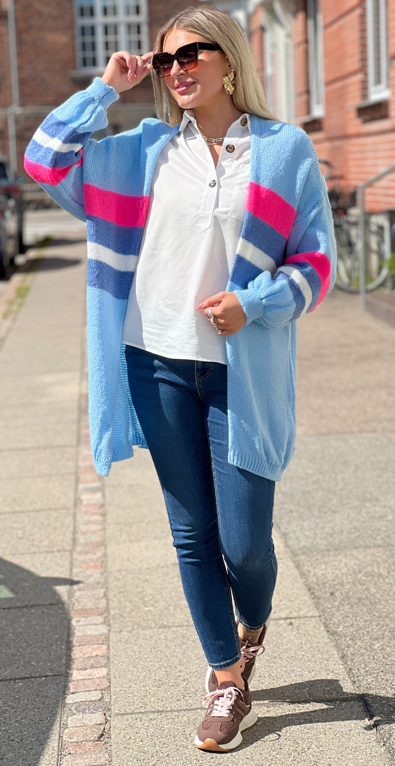 Regitze cardigan med striber lysblå LikeLondon