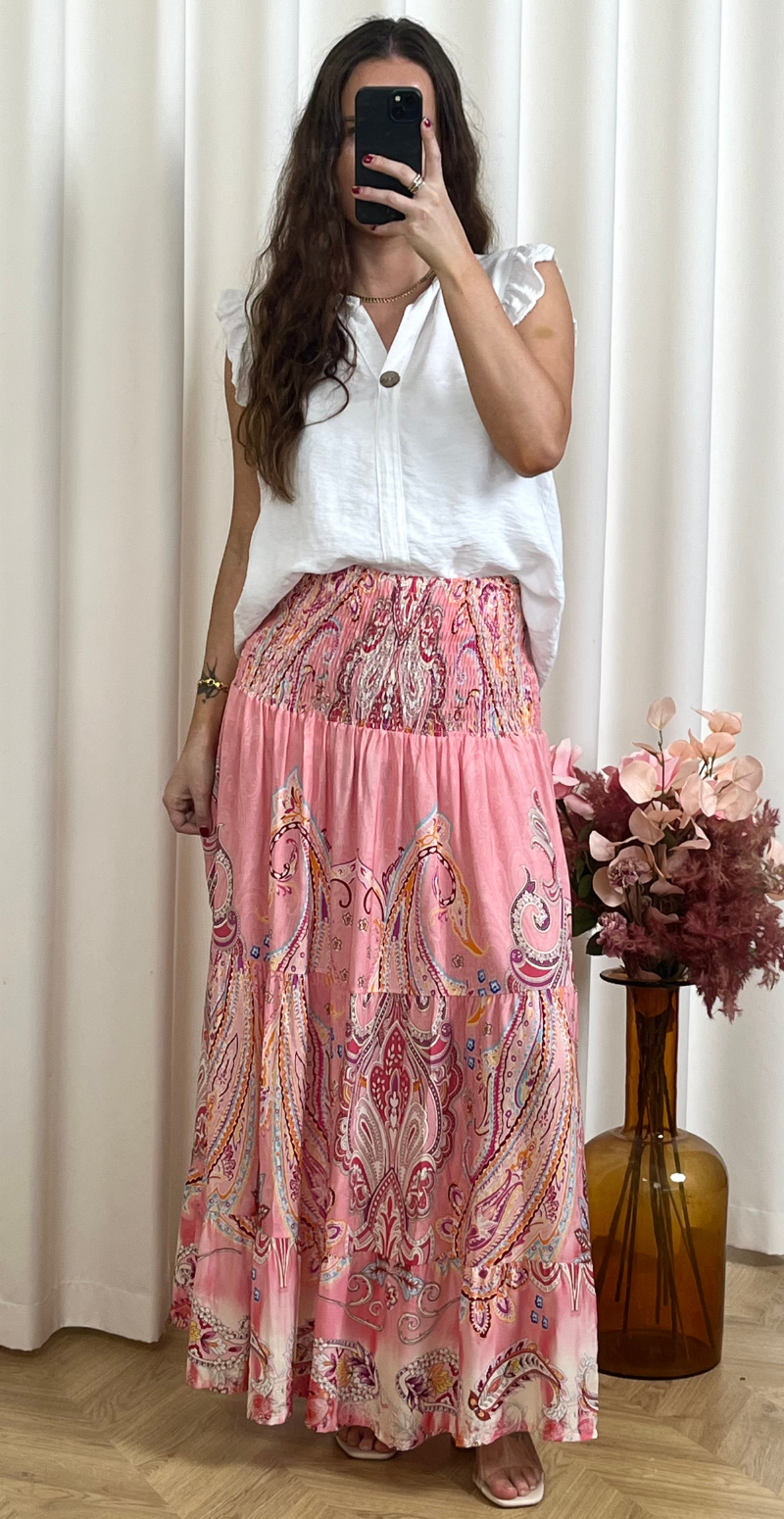 Thora nederdel med paisley print pink LikeLondon