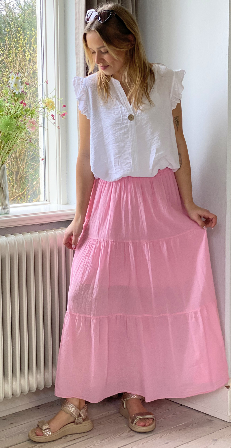 Gigi lang nederdel med peplum pink LikeLondon