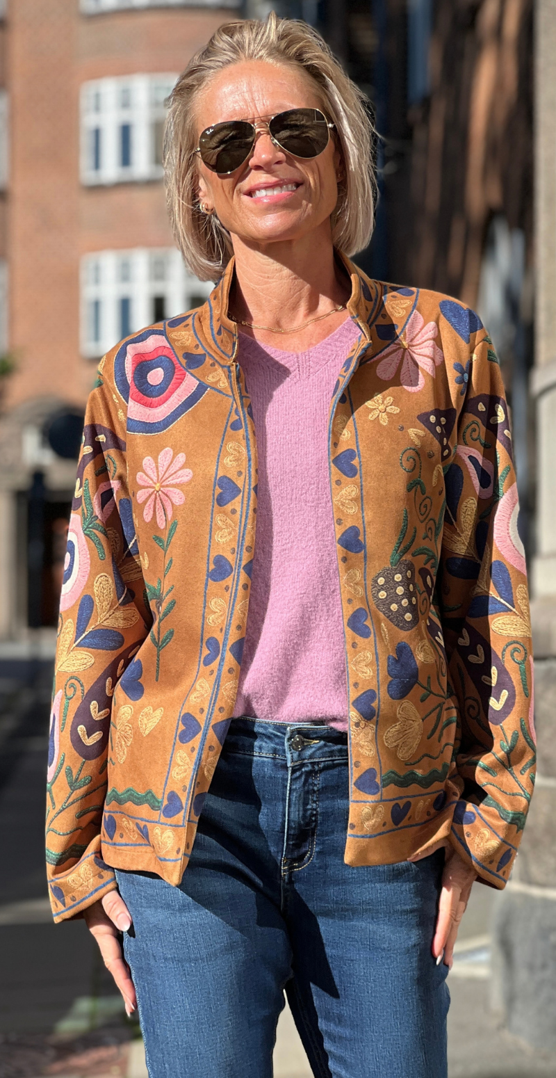 Estelle jakke i ruskindslook med mønster mustard LikeLondon