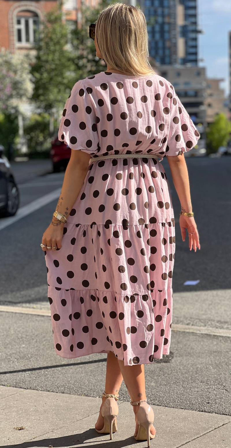 Elly kjole med dots og peplum rosa LikeLondon