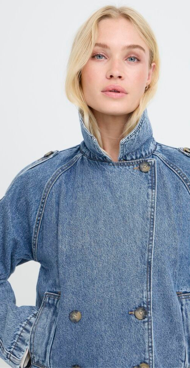 Citan denim jakke med knapper og lommer mid blue denim b.young