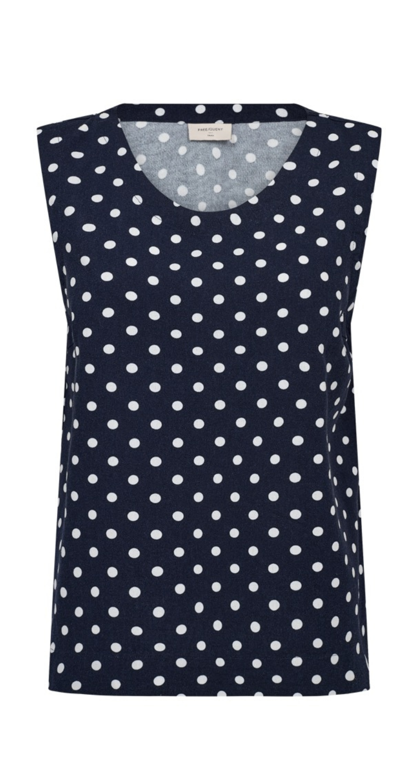 Lavisco hør top med prikker navy blazer w. brilliant white Freequent