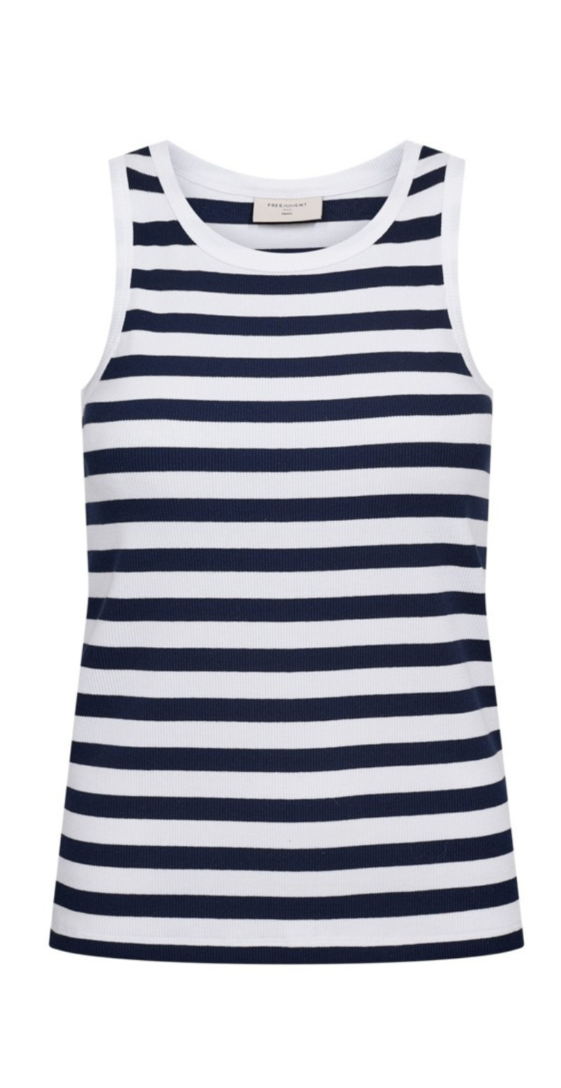 Effy top med rib og striber brilliant white w. navy blazer Freequent