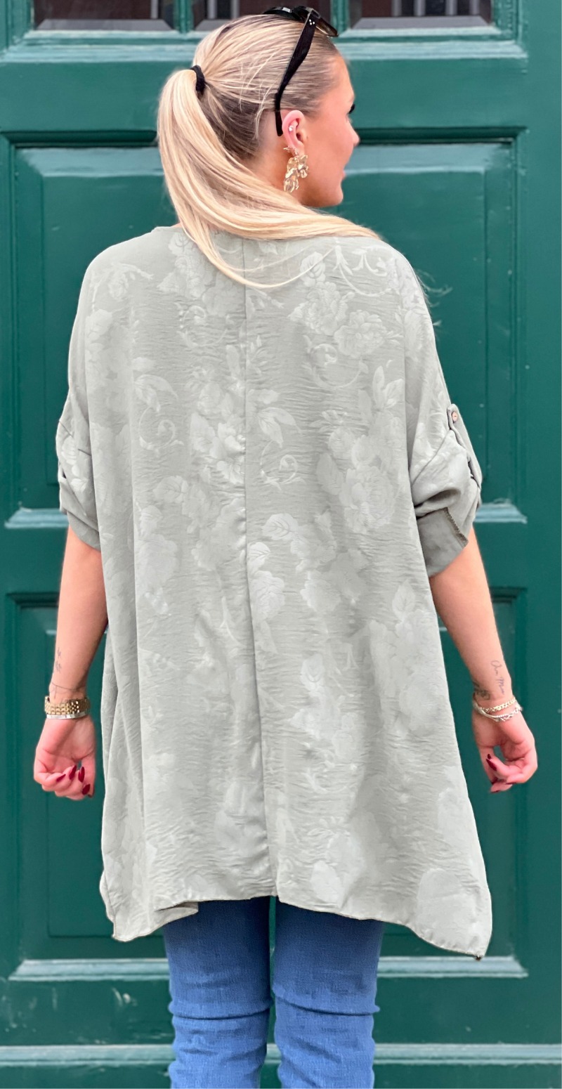 Amanda tunika med præget mønster og halskæde khaki LikeLondon