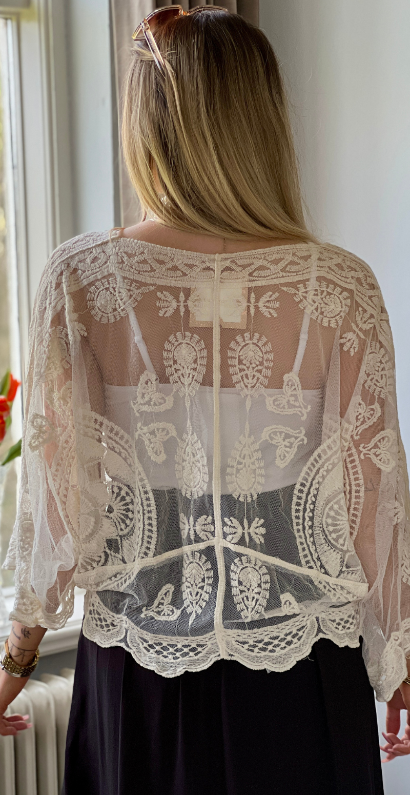 Norma blonde cardigan med bindebånd creme LikeLondon