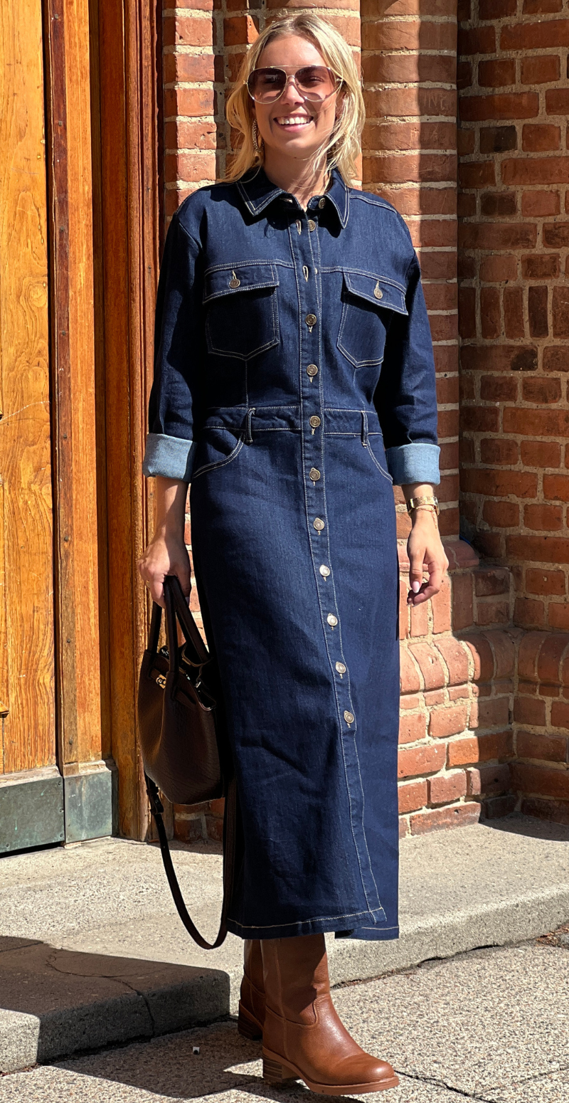 Sara lang denim kjole med knapper Freequent
