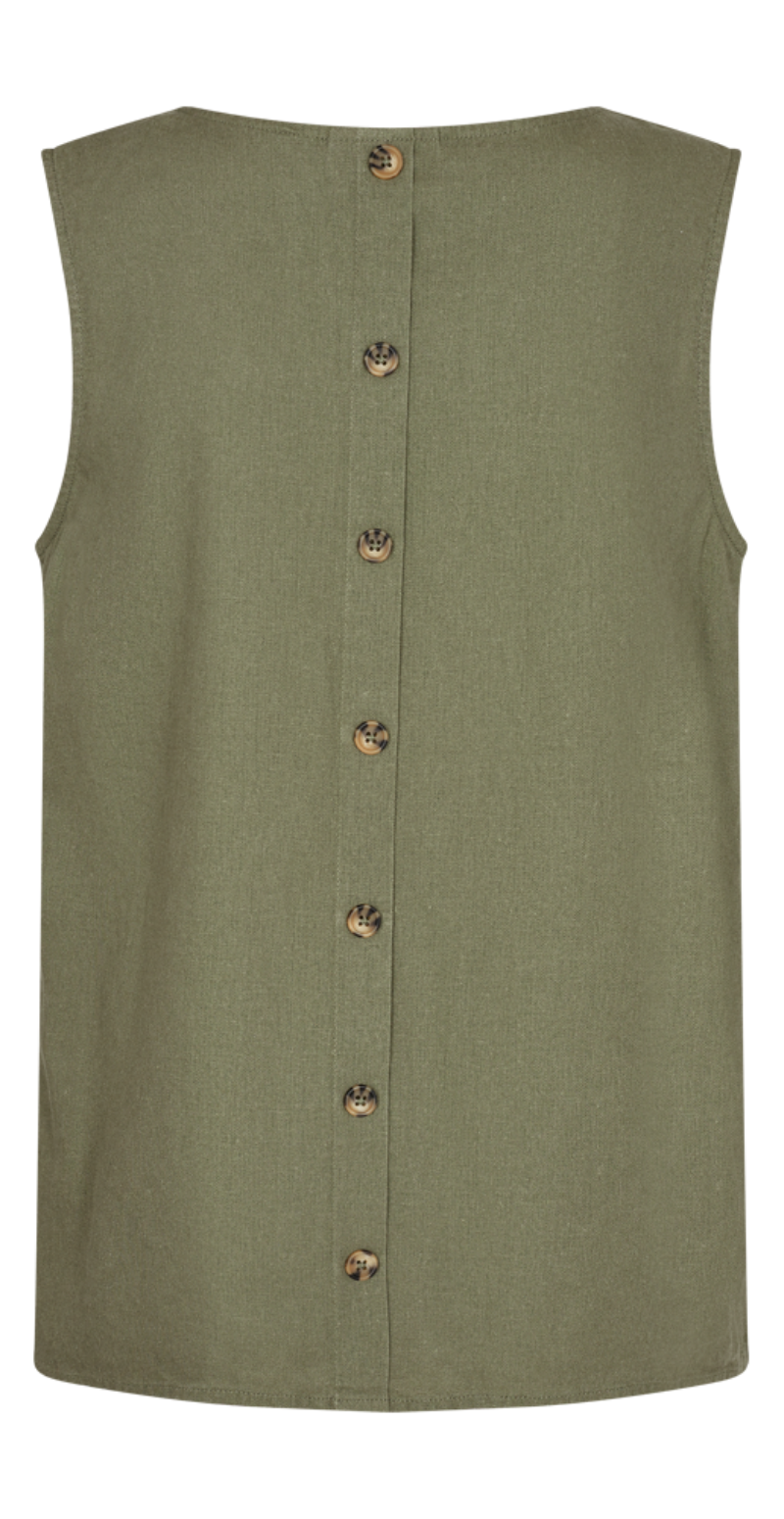 Top med knapper og brede stropper deep lichen green