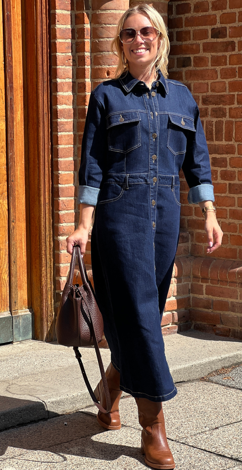 Sara lang denim kjole med knapper Freequent